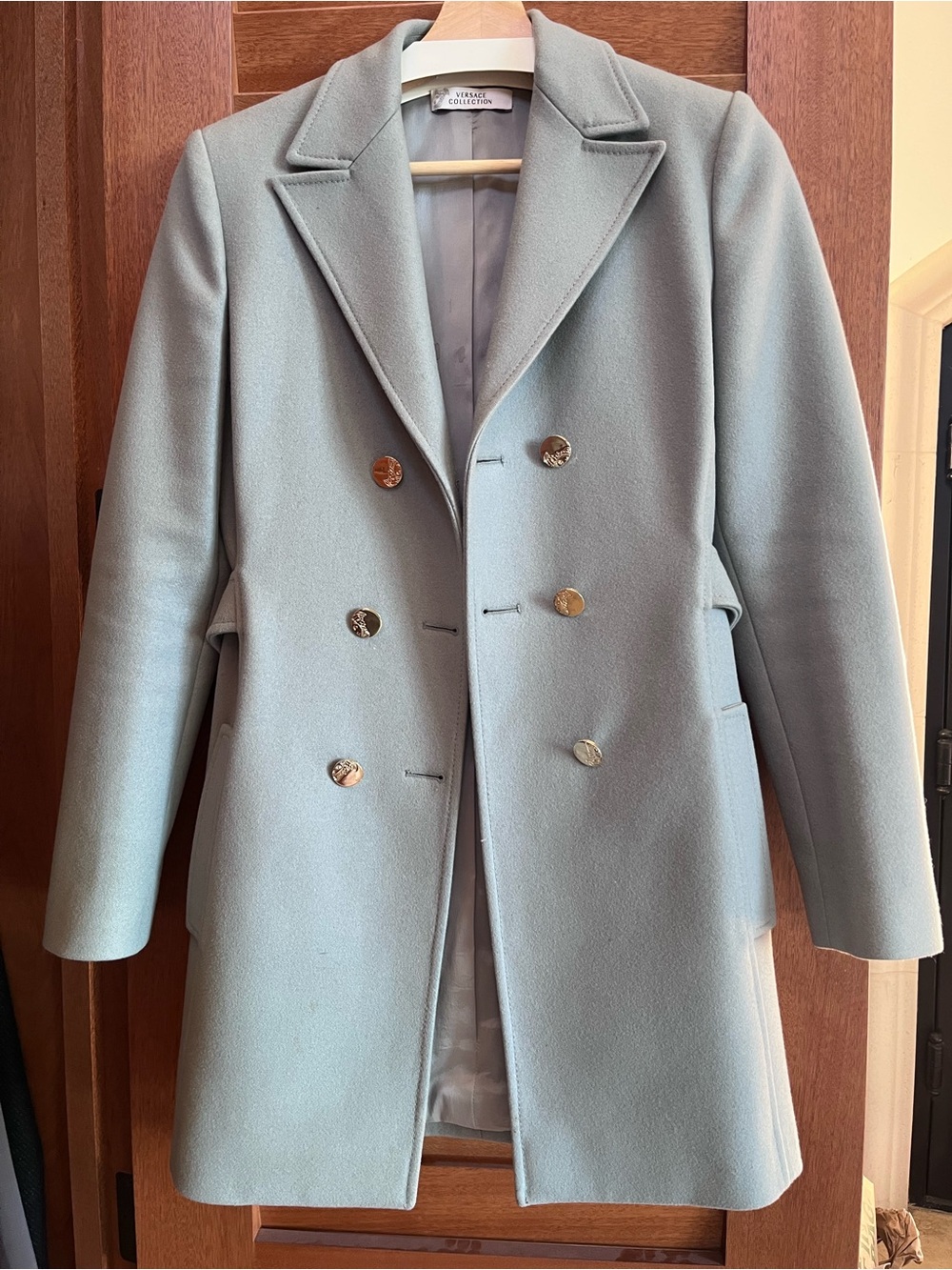 Versace Double-Breasted Pea Coat in Dust Blue